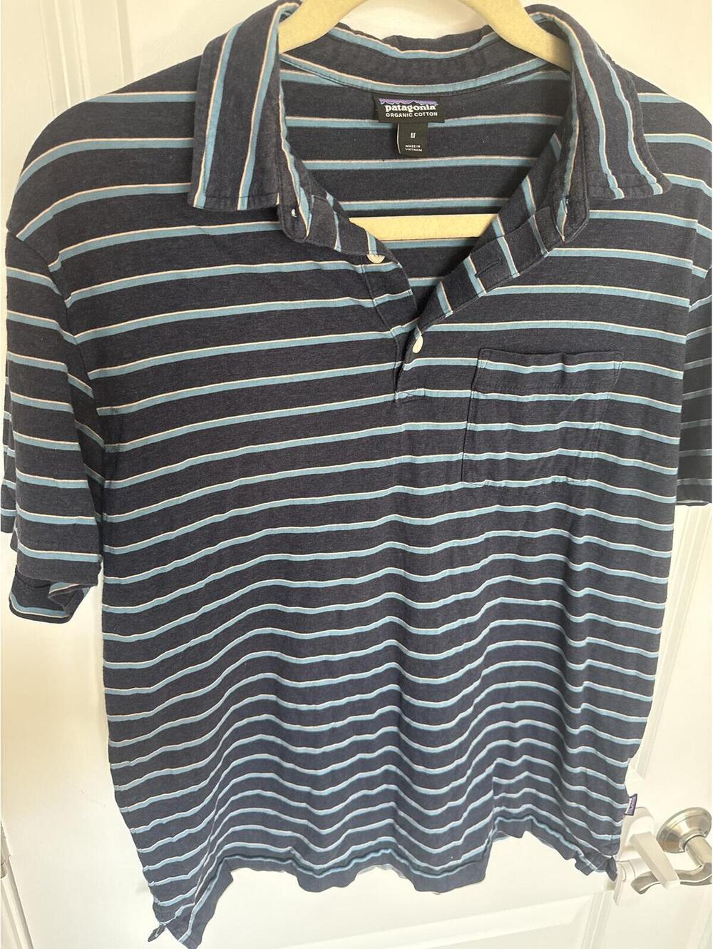 Patagonia Classic Cotton Navy Blue Striped Polo Shirt